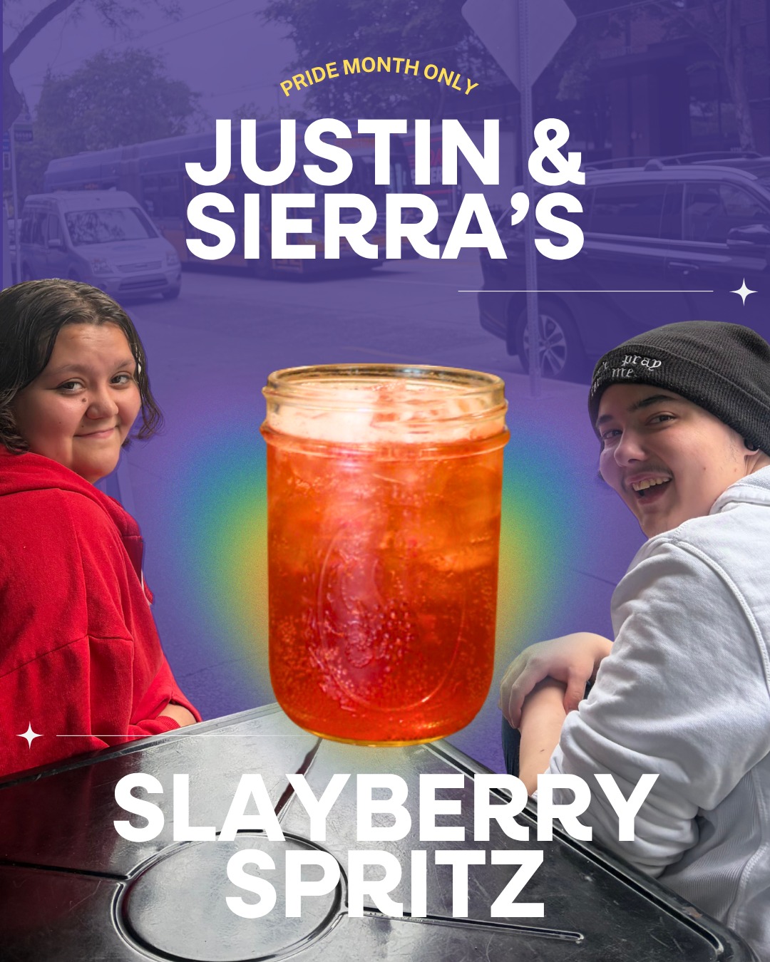 THIS MONTH ONLY! Justin & Sierras Slayberry Spritz with hibiscus iced tea, strawberry and rose syrup, freeze-dried strawberries, sparkling water, and rainbow edible glitter is available now! 🌈✨
#seattle #coffee #apprenticeships